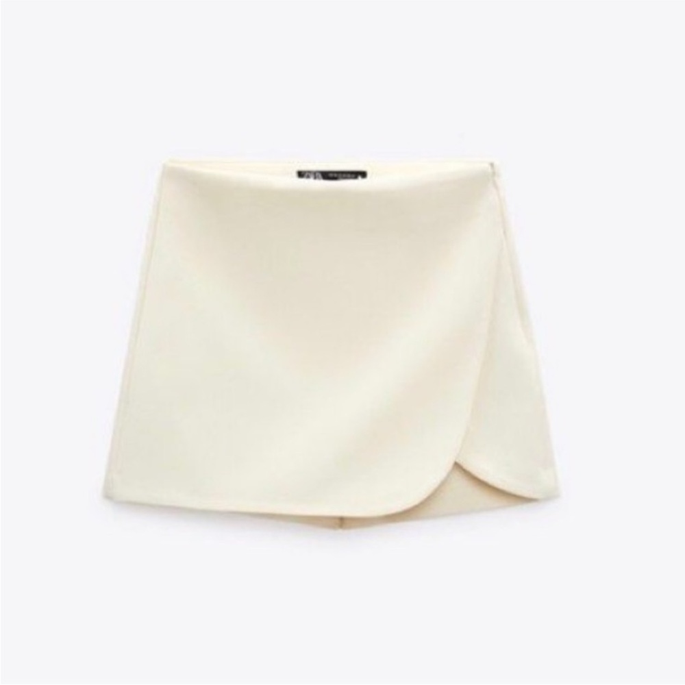 NEW Zara Asymmetrical Rounded Hem Wrap Skort Cream Small
